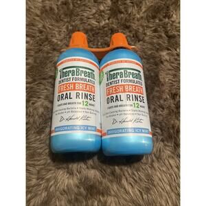 TheraBreath Fresh Breath Oral RInse 1L - Icy Mint - 2 bottles/Lot of 2 33.8oz